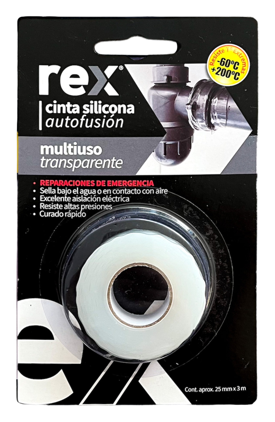 Cinta silicona autofundente 25 mm x 3 m Transparente